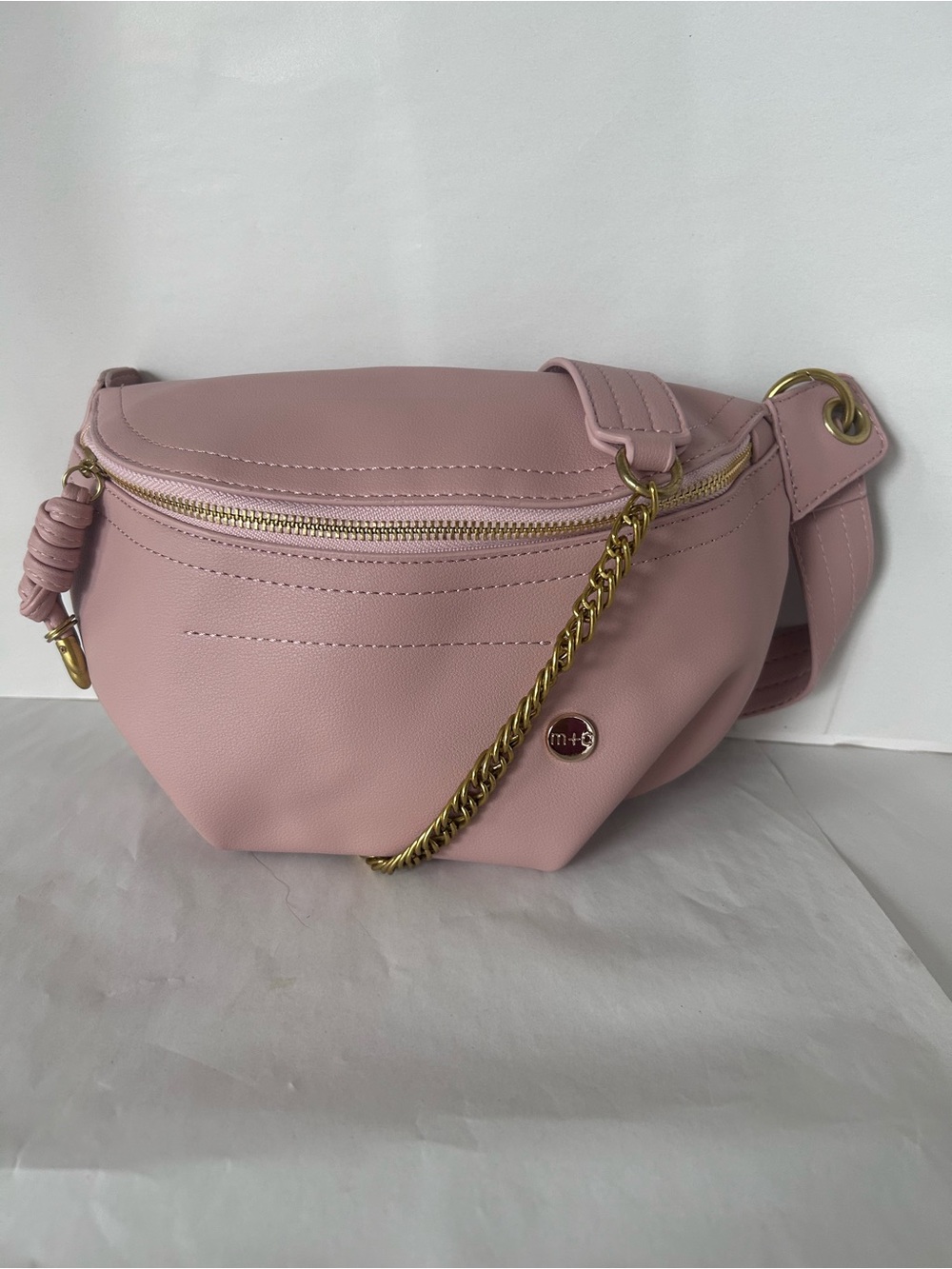 Modern +Chic Blush Pink Leather Crossbody Belt Bag with Gold Chain NWOT